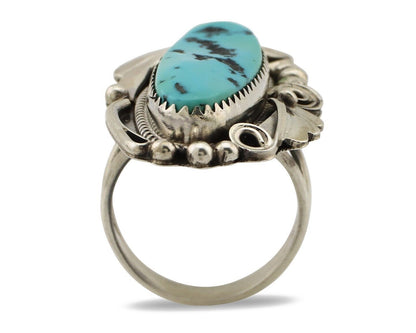 Navajo Inlay Band Ring 925 Silver Sleeping B Turquoise Signed Justin Morris C80s
