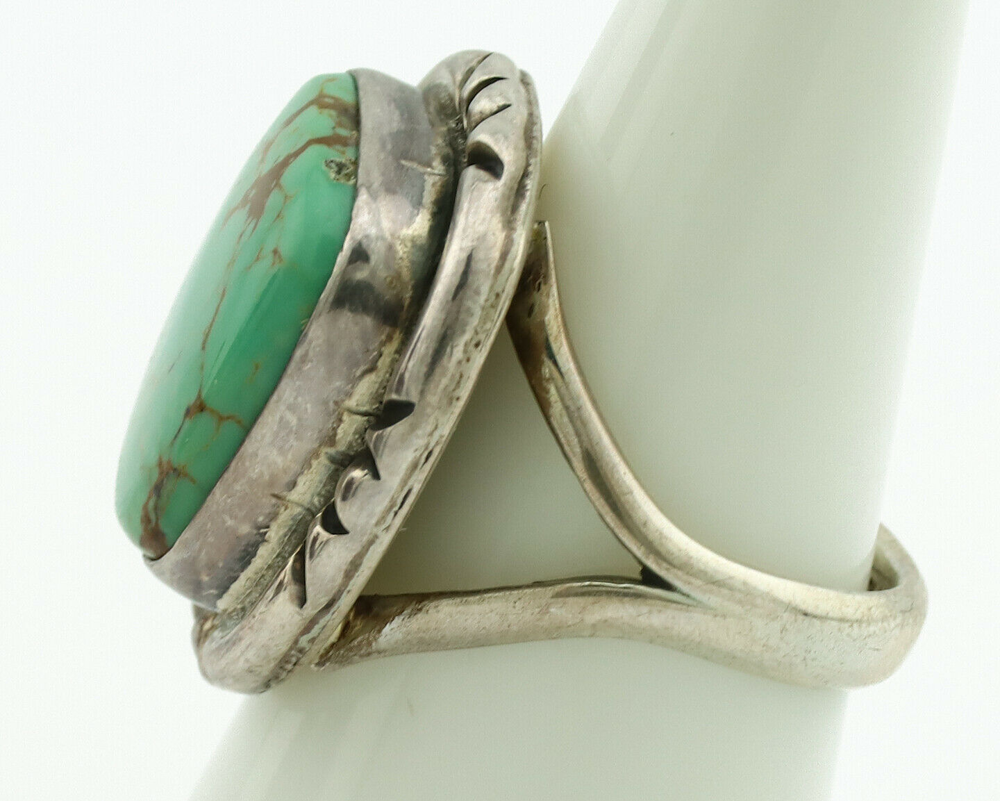 Navajo Ring .925 Silver Kingman Turquoise Artist Signed Gecko C.1980's