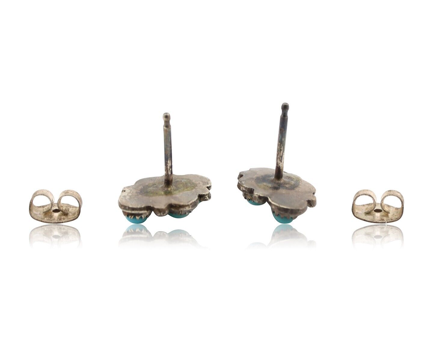 Zuni Earrings 925 Silver Sleeping Beauty Turquoise Native American Artist C.80's