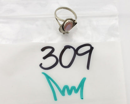 Navajo Ring .925 Silver Natural Pink Mussel Artist Signed Justin Morris C.80's