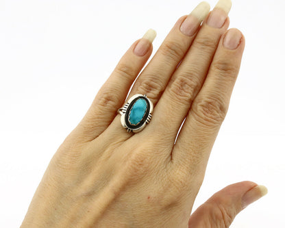 Navajo Ring .925 Silver Blue Gem Turquoise Handmade Native American Artist C80s