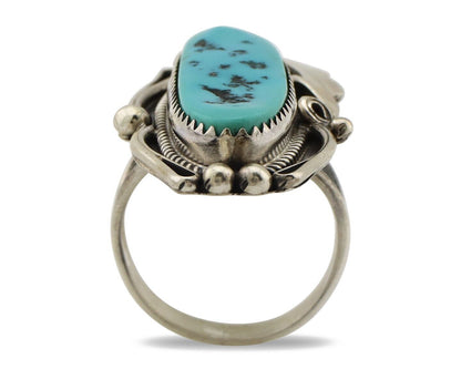 Navajo Inlay Band Ring 925 Silver Sleeping B Turquoise Signed Justin Morris C80s