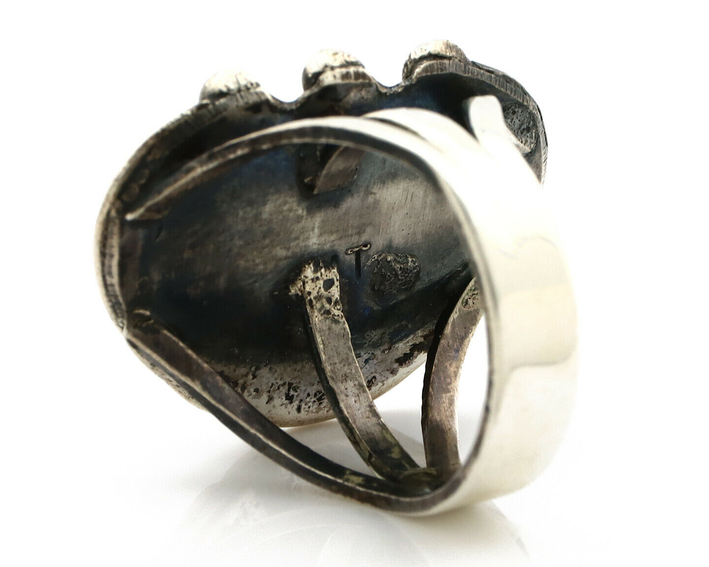 Navajo Ring .925 Silver Spiderweb Turquoise Native American Artist C.80's