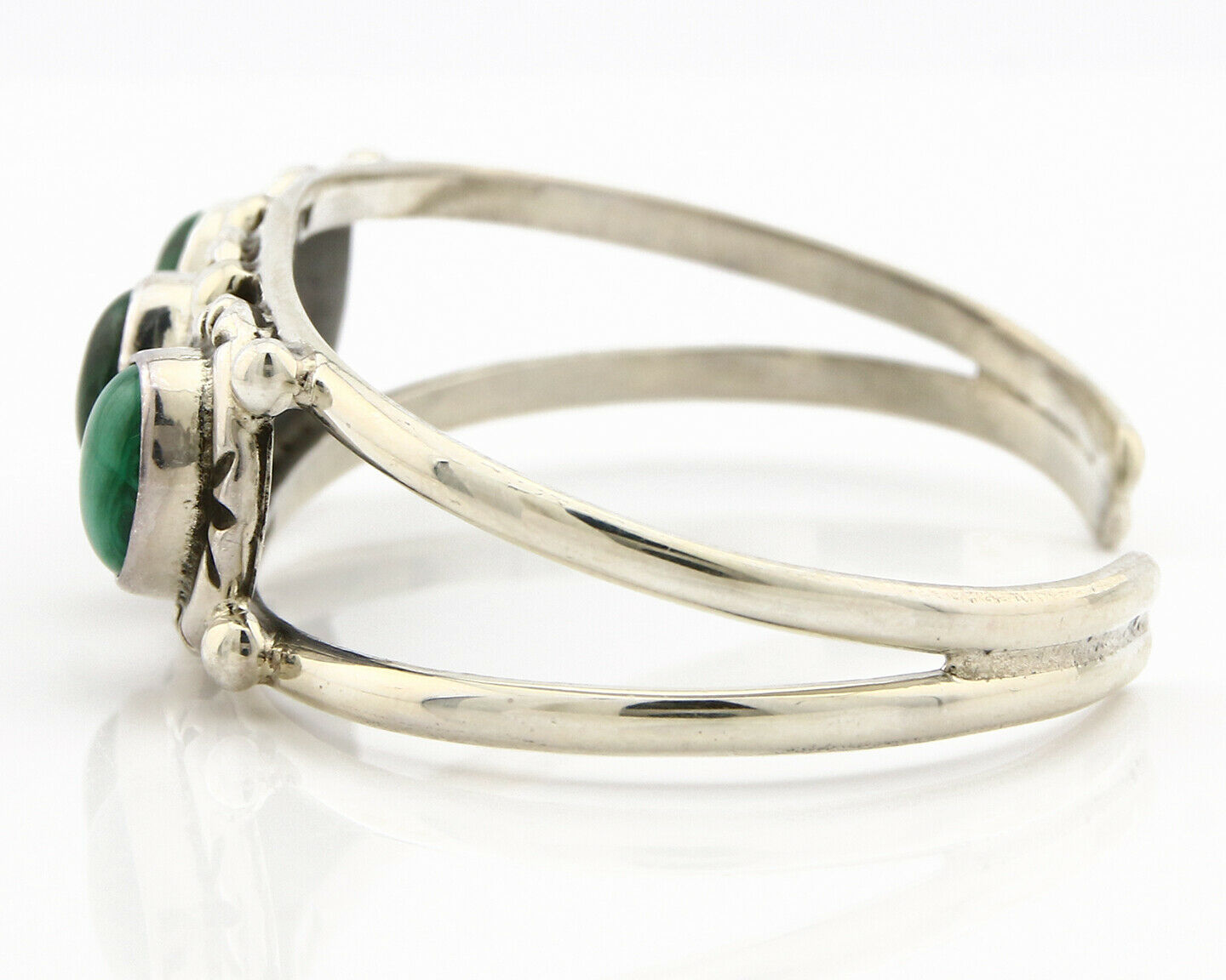 Navajo Bracelet .925 Silver Malachite Gemstones Handmade Native Artist C.80's