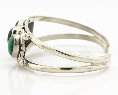 Navajo Bracelet .925 Silver Malachite Gemstones Handmade Native Artist C.80's