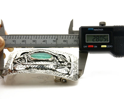 Navajo Belt Buckle .925 Silver Morenci Turquoise Artist Signed Tipi C.80's