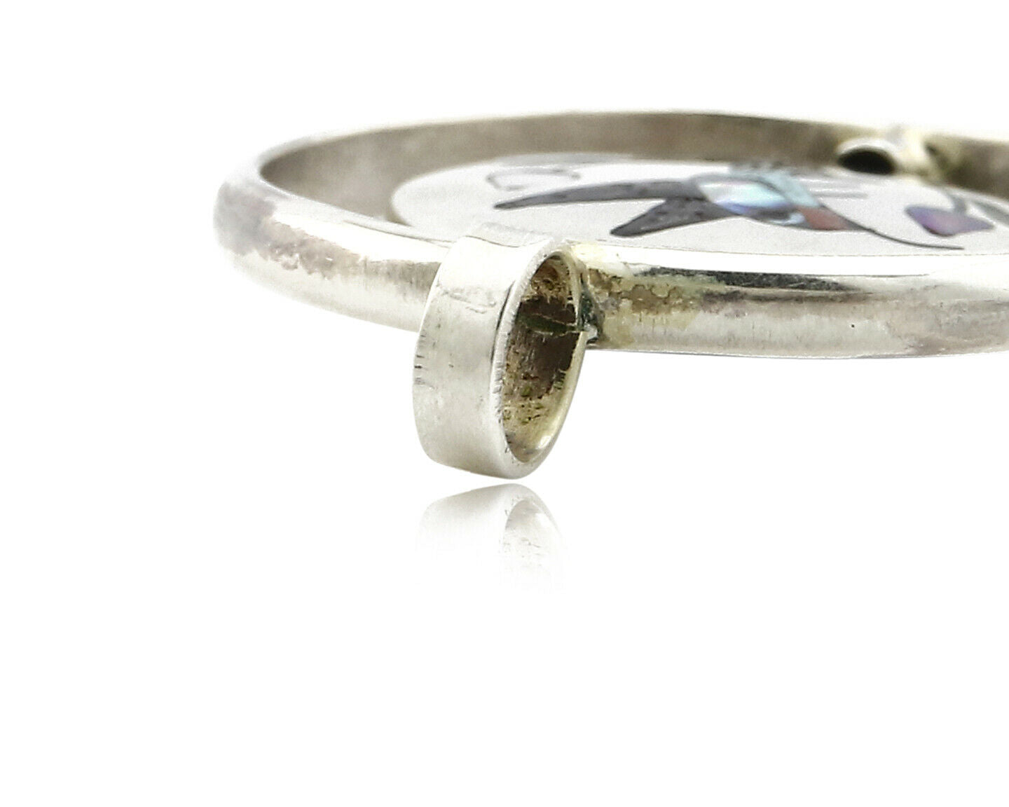 Navajo Bird Spinner Pendant .925 Siller Inlaid Gemstone Signed Baylor C.80's