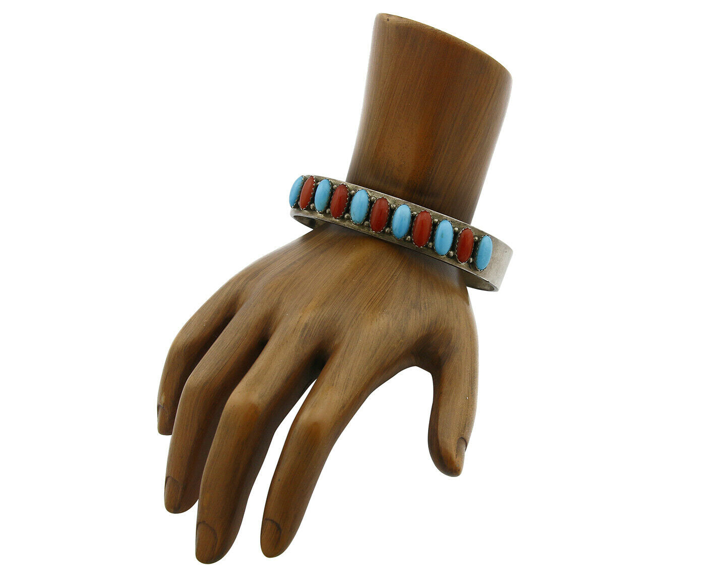 Navajo Bracelet .925 Silver Turquoise Coral Cuff Signed Daniel Mike