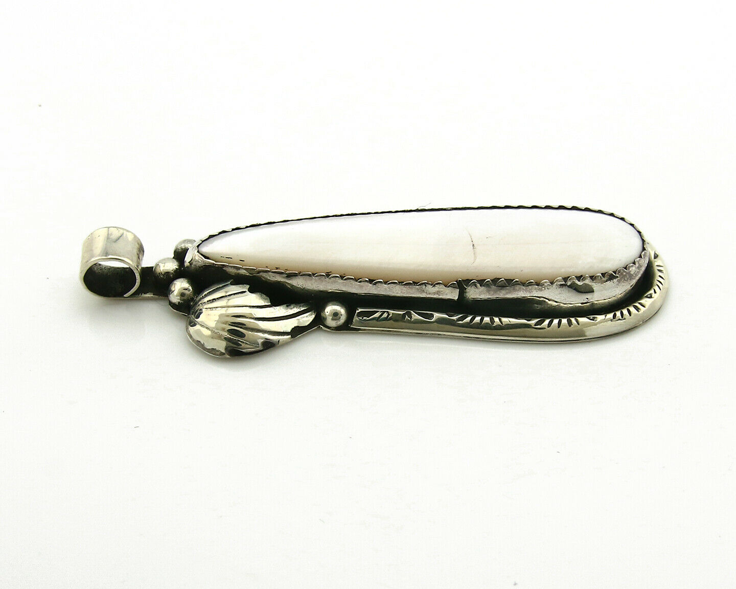 Navajo Pendant .925 Silver Real Natural Pink Mussel Signed Yazzie C.80's