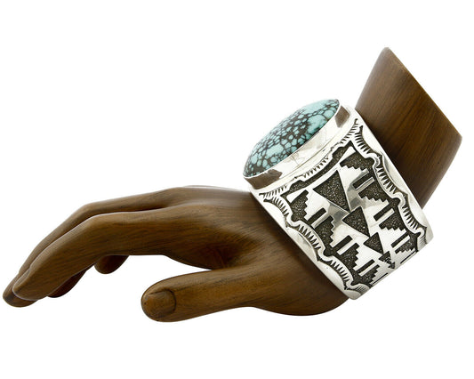 Navajo Cuff Bracelet .925 Silver Spiderweb Turquoise Signed Tommy Jackson C.80's