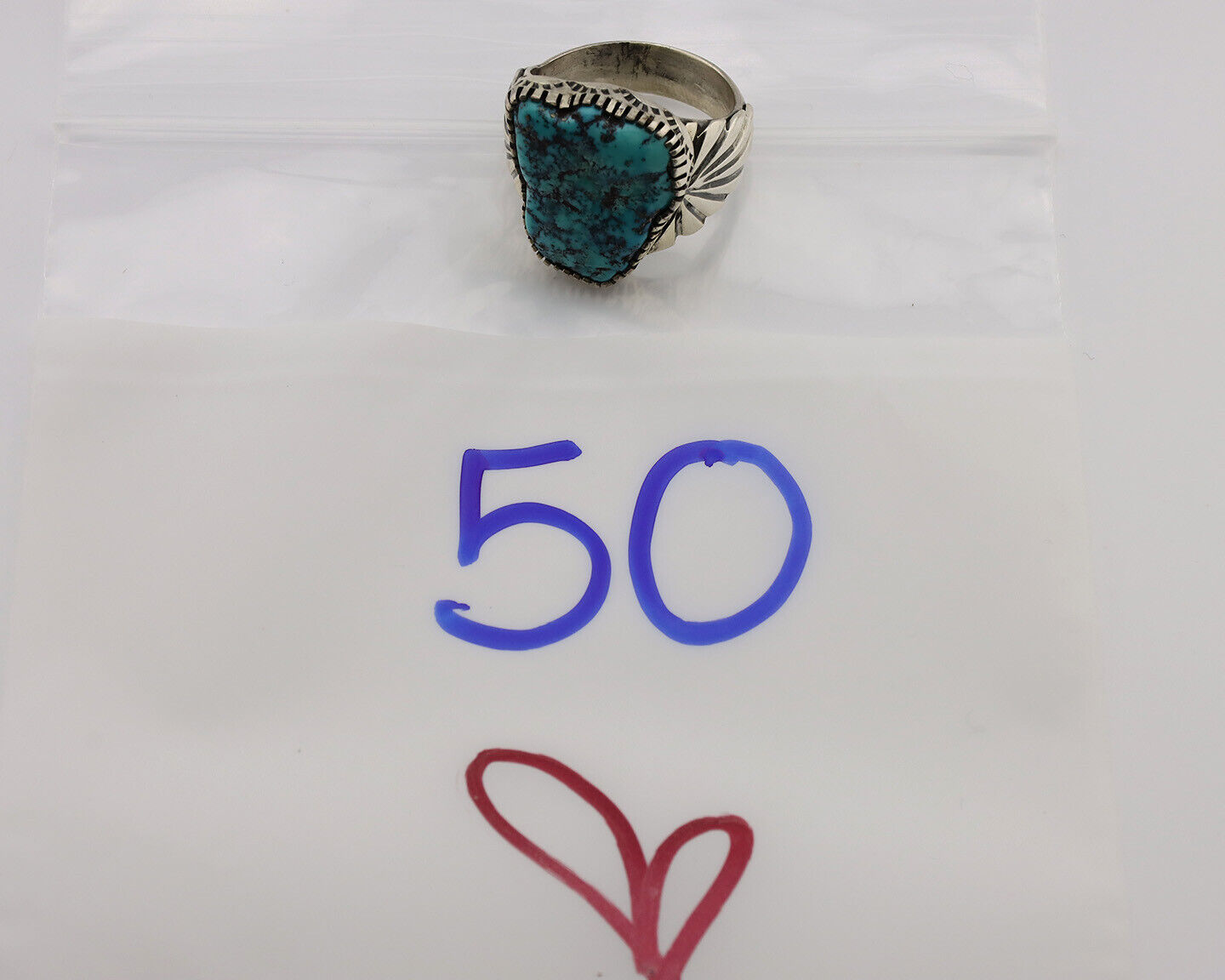 Navajo Ring .925 Silver Sleeping Beauty Turquoise Artist Signed DK C.80's