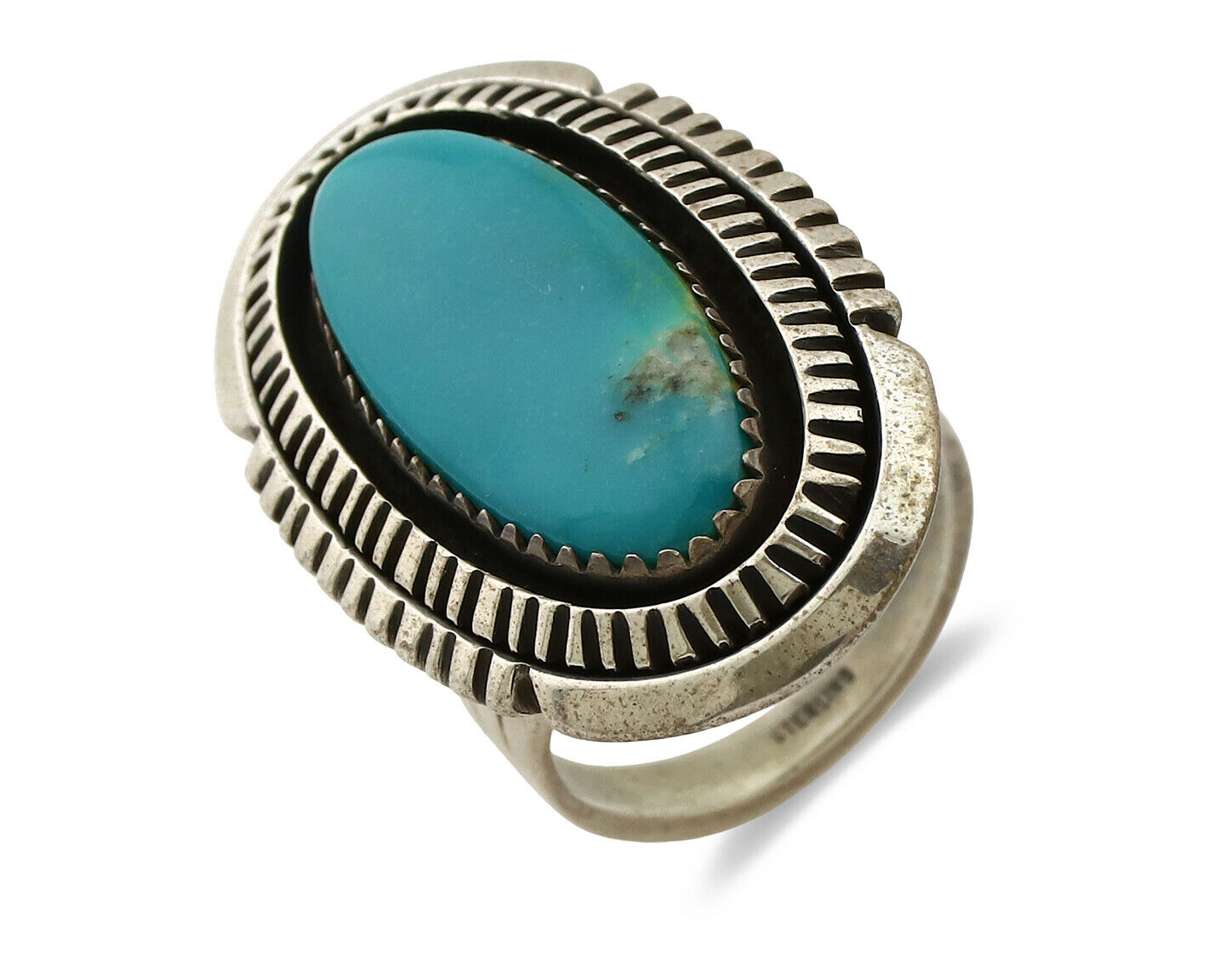 Navajo Ring .925 Silver Nevada Turquoise Native American Artist C.1980's