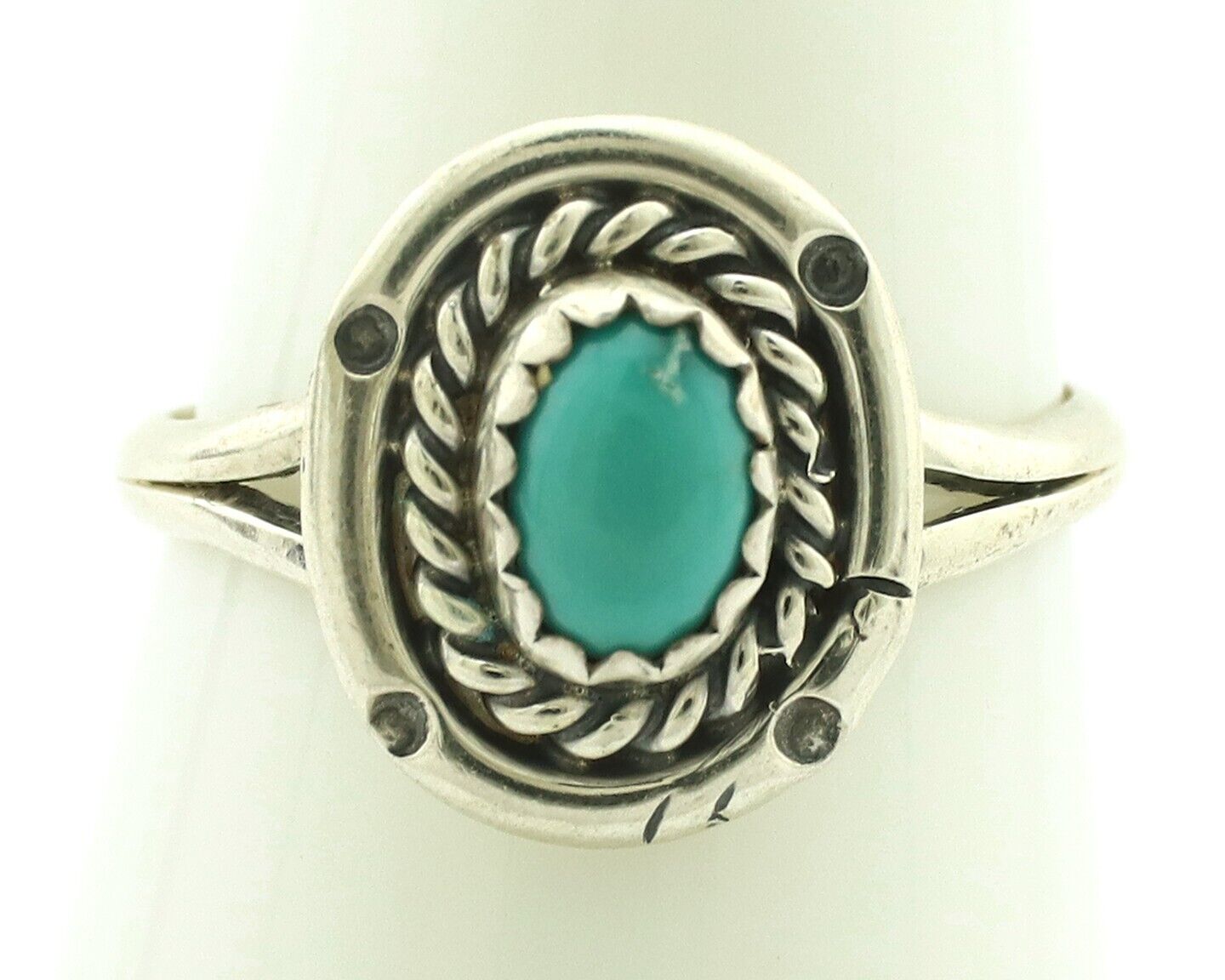 Navajo Ring .925 Silver Natural Blue Turquoise Artist Signed SN C.80's