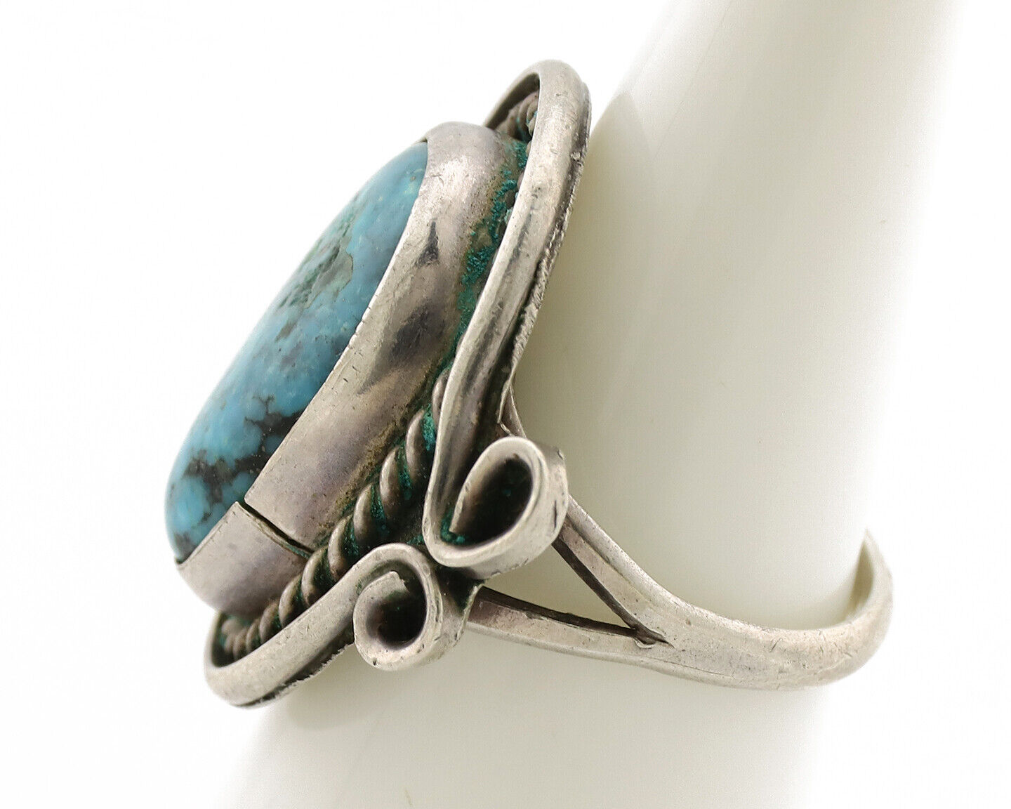 Navajo Ring .925 Silver Blue Gem Turquoise Native American Artist C.1980's