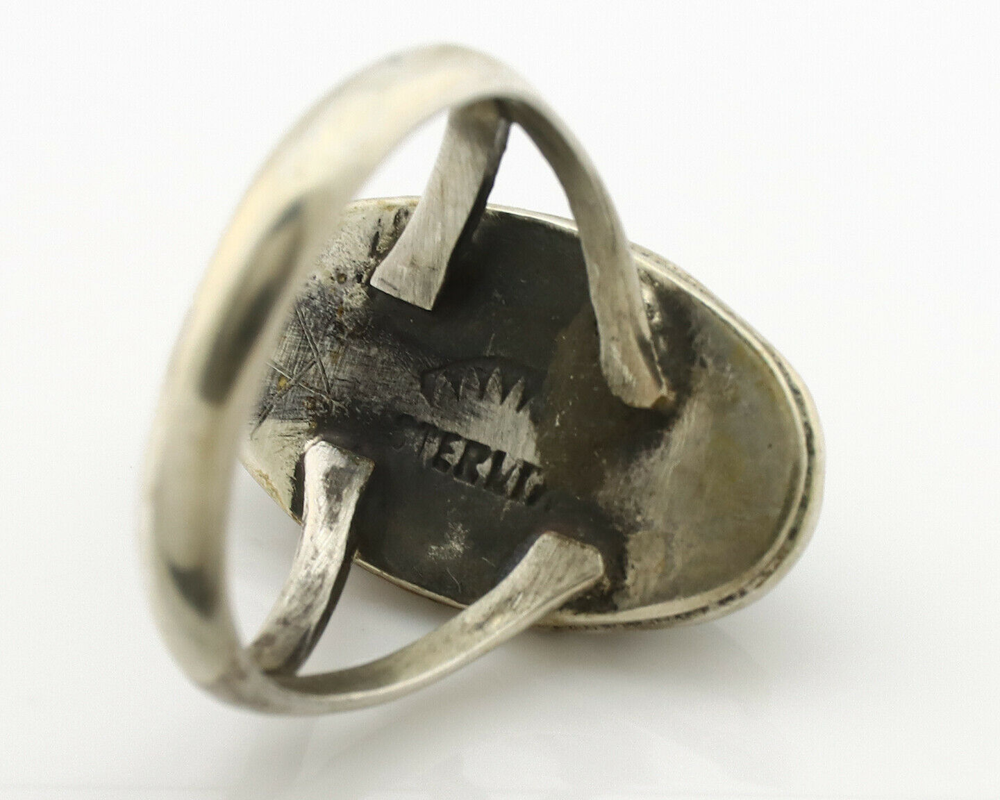 Navajo Ring .925 Silver Kingman Turquoise Native Artist Signed C.80's