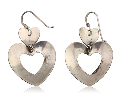 Navajo Dangle Heart Earrings Handmade 925 Silver Blue Turquoise Native Artist 80