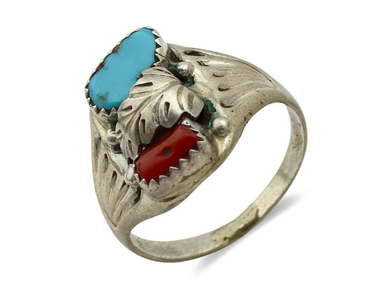Navajo Ring .925 Silver Sleeping Beauty Turquoise Native Artist C.1980's