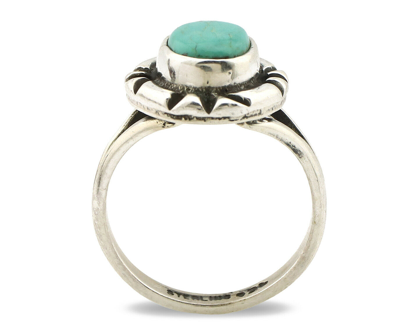 Navajo Ring .925 Silver Kingman Turquoise Artist Signed Gecko C.90's