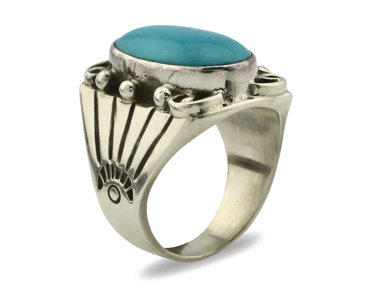 Navajo Ring .925 Silver Blue Morenci Turquoise Native Artist C.80's