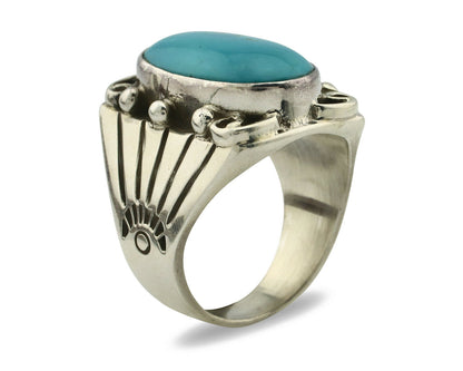 Navajo Ring .925 Silver Blue Morenci Turquoise Native Artist C.80's