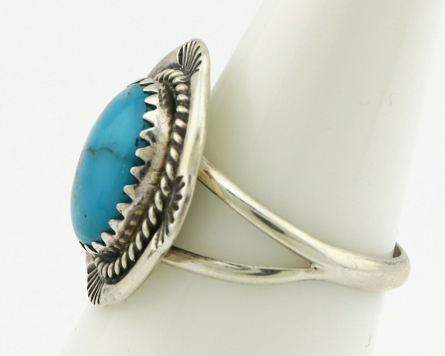 Navajo Ring .925 Silver Nevada Turquoise Native American Artist C.1980's