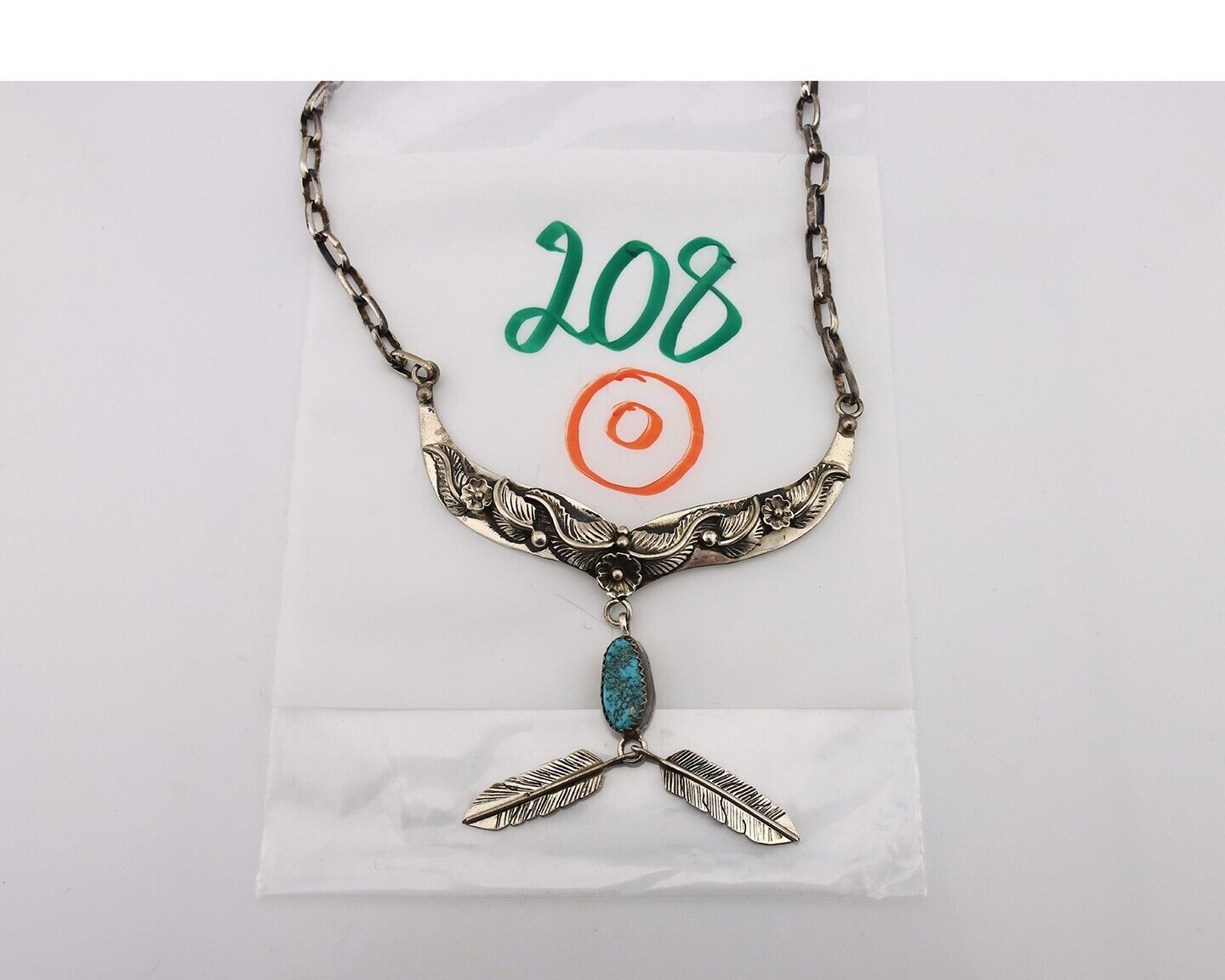 Navajo Necklace 925 Silver Sleeping Beauty Turquoise Native American C.80's