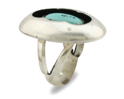 Navajo Shadow Box Ring .925 Silver Blue Turquoise Native American Artist C80s