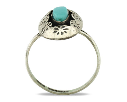 Navajo Ring .925 Silver Kingman Turquoise Native American Artist C.1980's