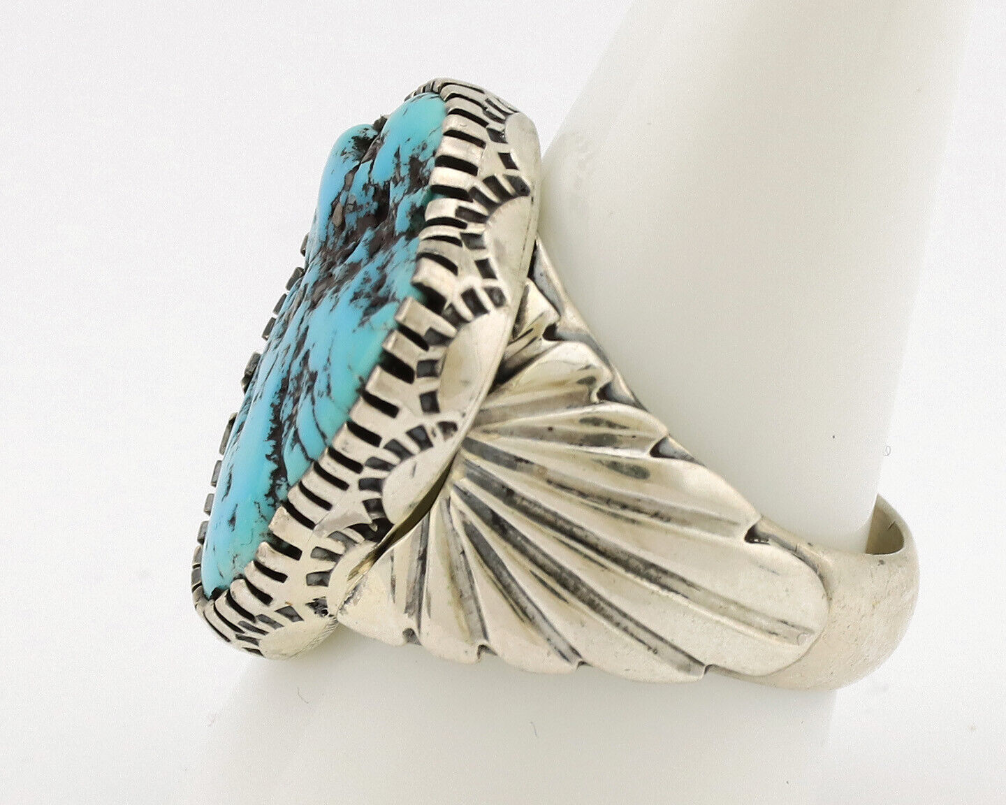 Navajo Ring .925 Silver Sleeping Beauty Turquoise Artist Signed DK C.80's