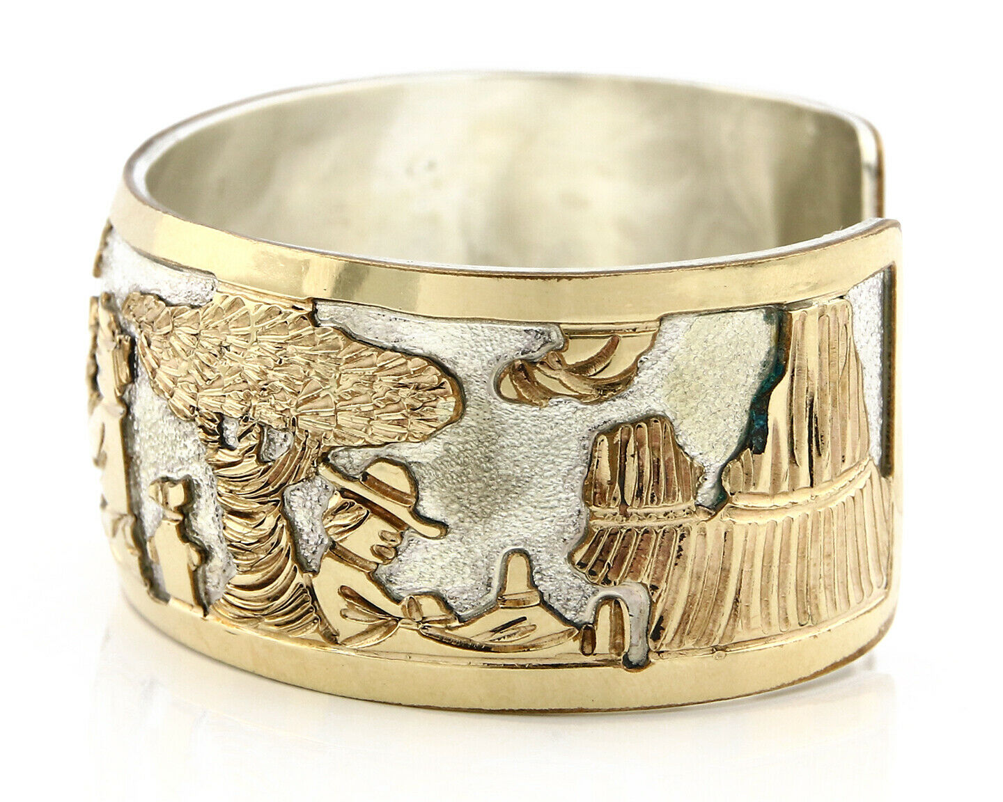 Navajo Bracelet Pictograph Landscape SOLID .925 Silver & 12K GF Artist Signed B