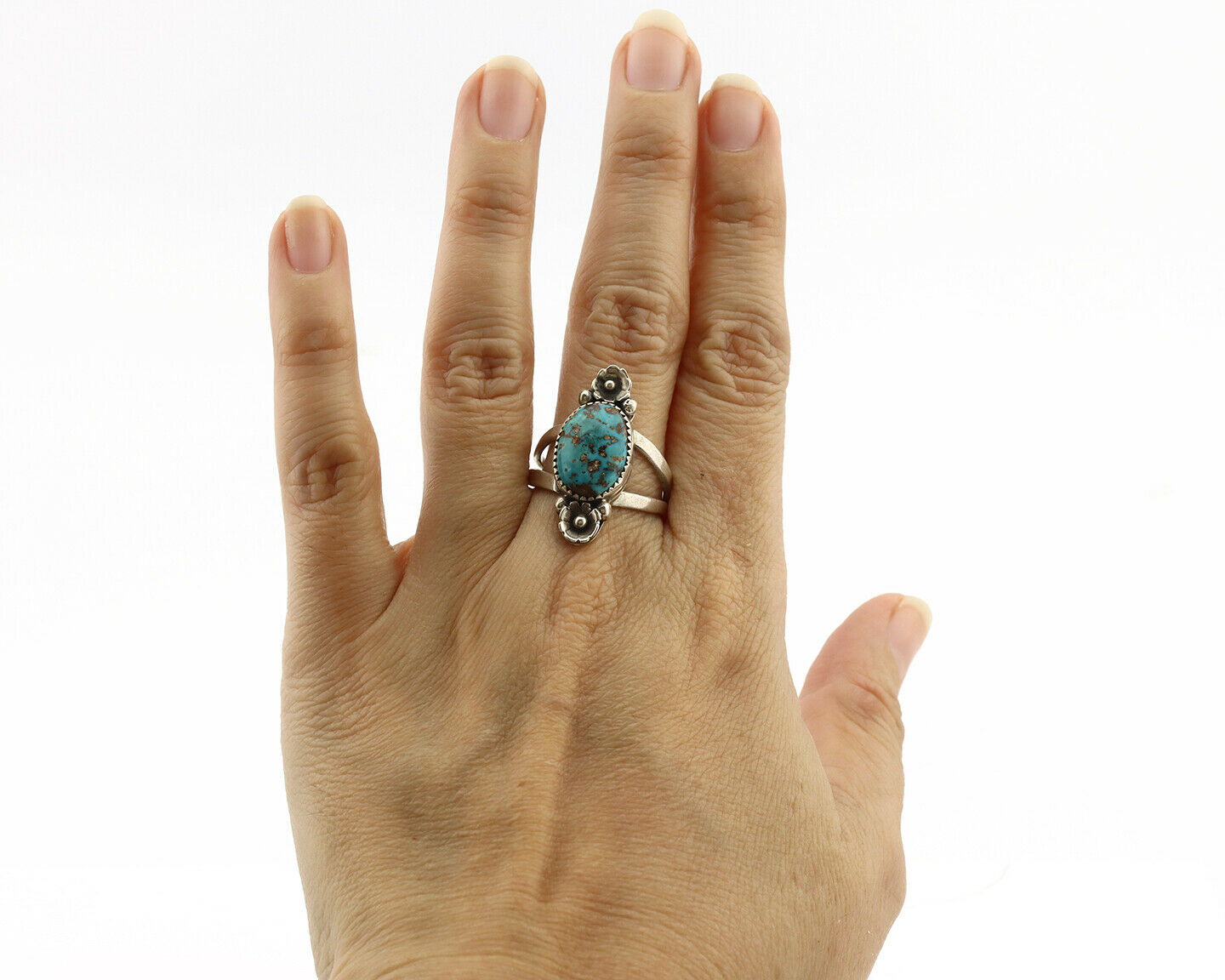 Navajo Ring .925 Silver Blue Diamond Turquoise Native American Artist C.1980's