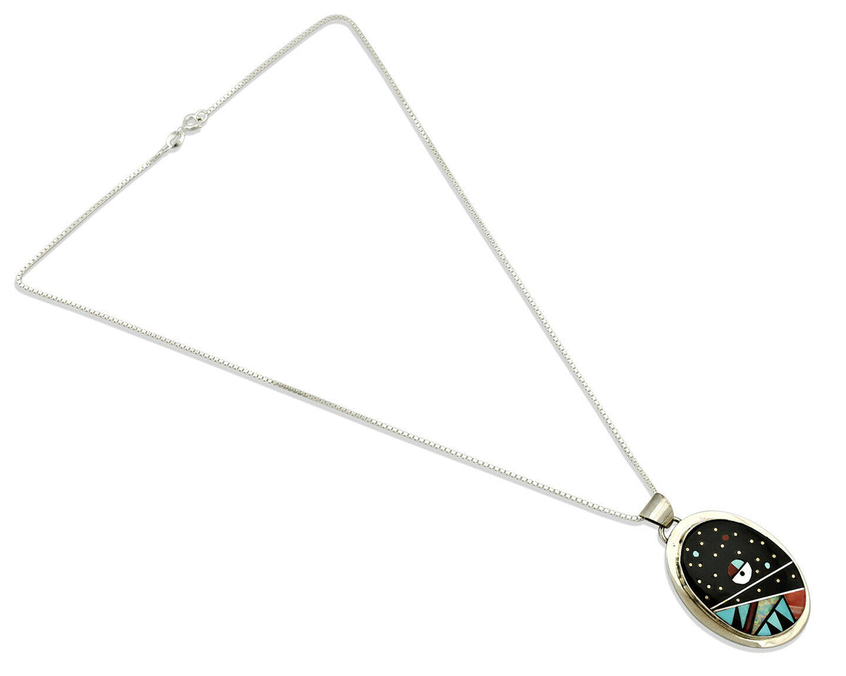 Navajo Necklace .925 Silver Natural Gemstone Artist Signed G C.80's