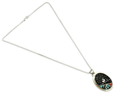 Navajo Necklace .925 Silver Natural Gemstone Artist Signed G C.80's
