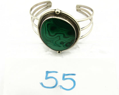 Navajo Malachite Bracelet SOLID .925 Silver Signed Artist KH C.80's