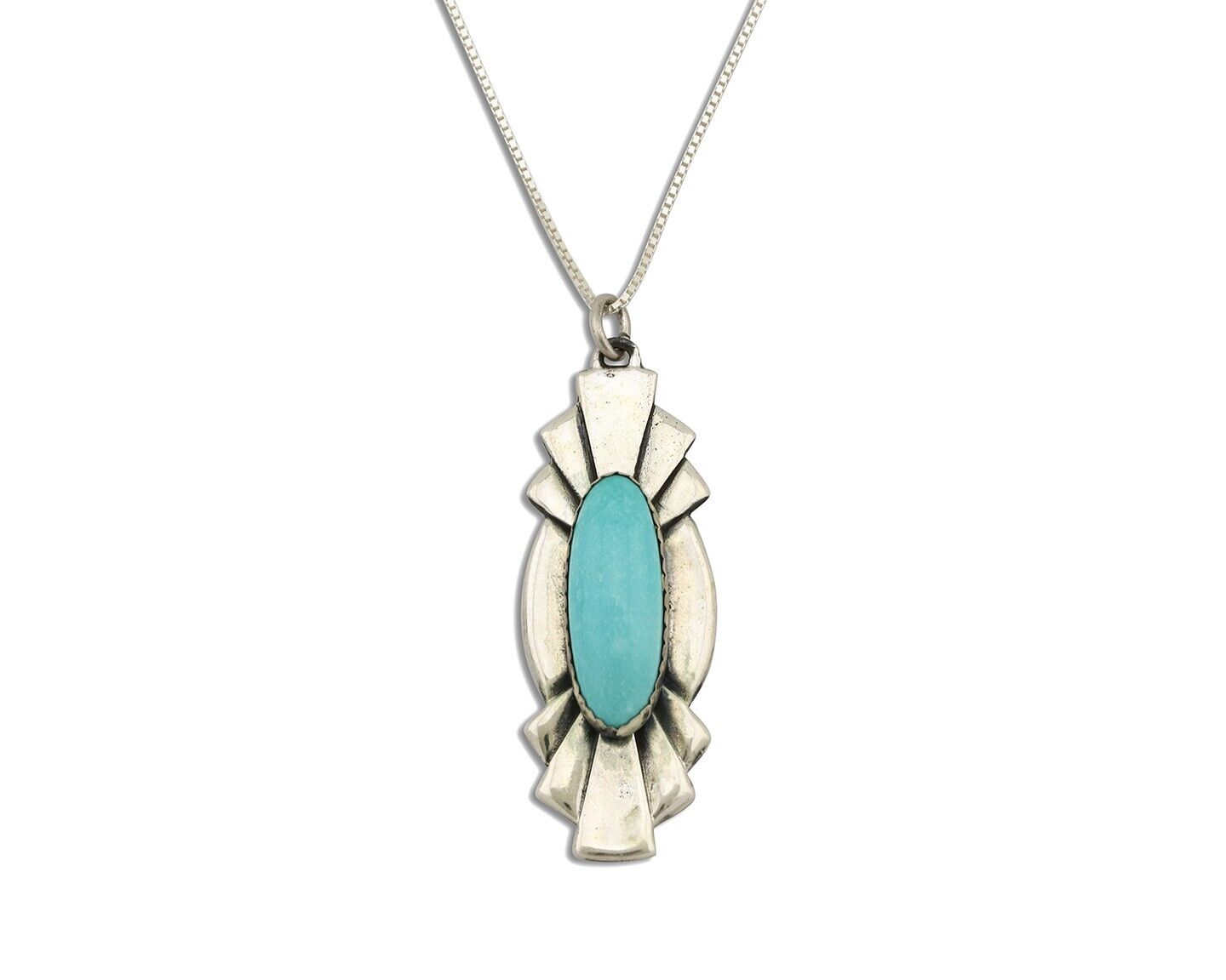 Navajo Handmade Necklace 925 Silver Natural Blue Turquoise Native Artist C.80's