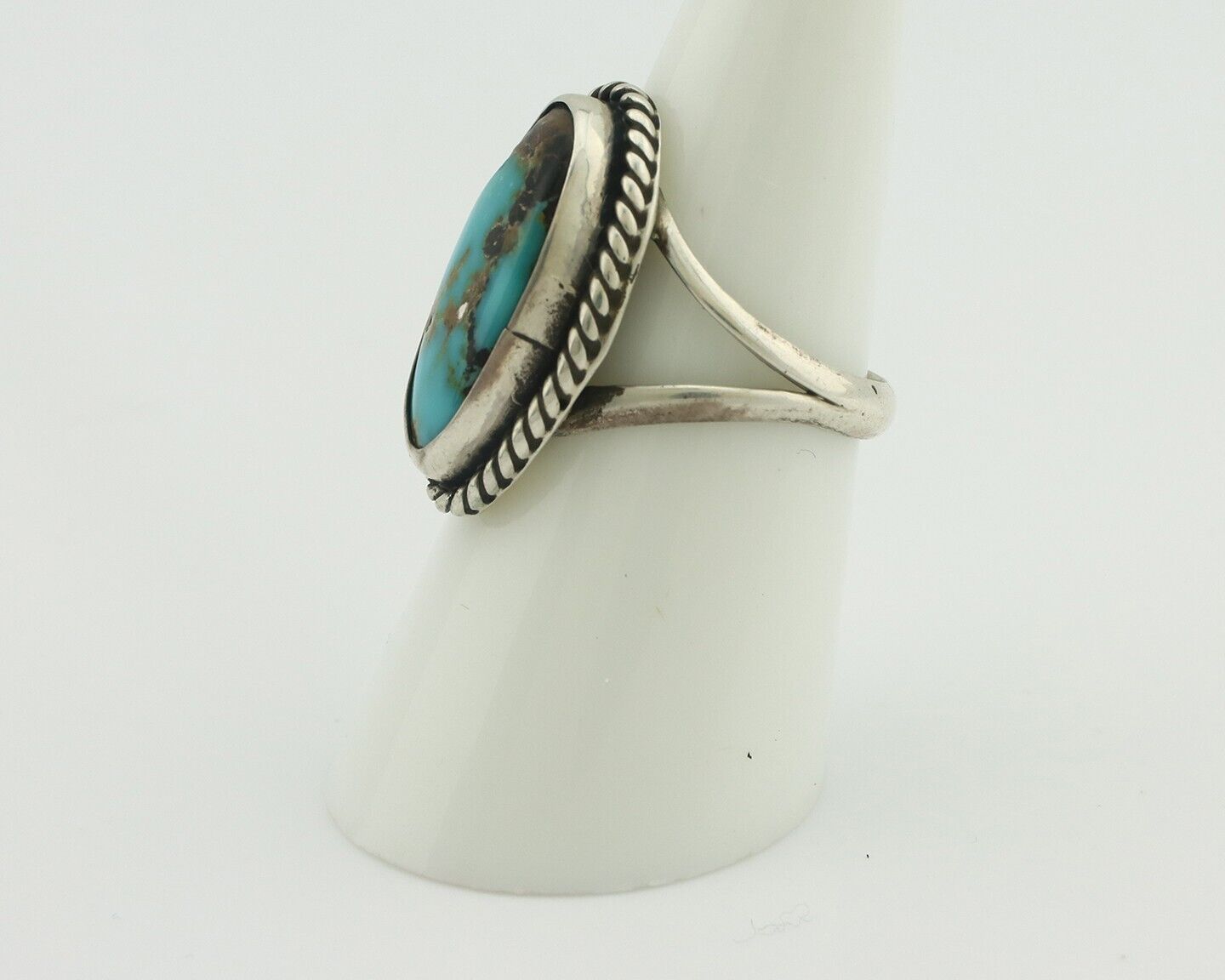 Navajo Ring .925 Silver Natural Blue Kingman Turquoise Native Signed C.80's