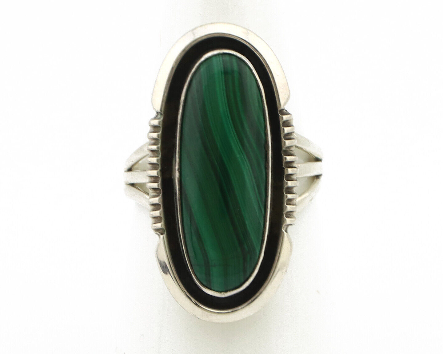 Navajo Ring 925 Silver Natural Malachite Artist Signed William Denetdale C80s