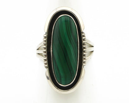 Navajo Ring 925 Silver Natural Malachite Artist Signed William Denetdale C80s