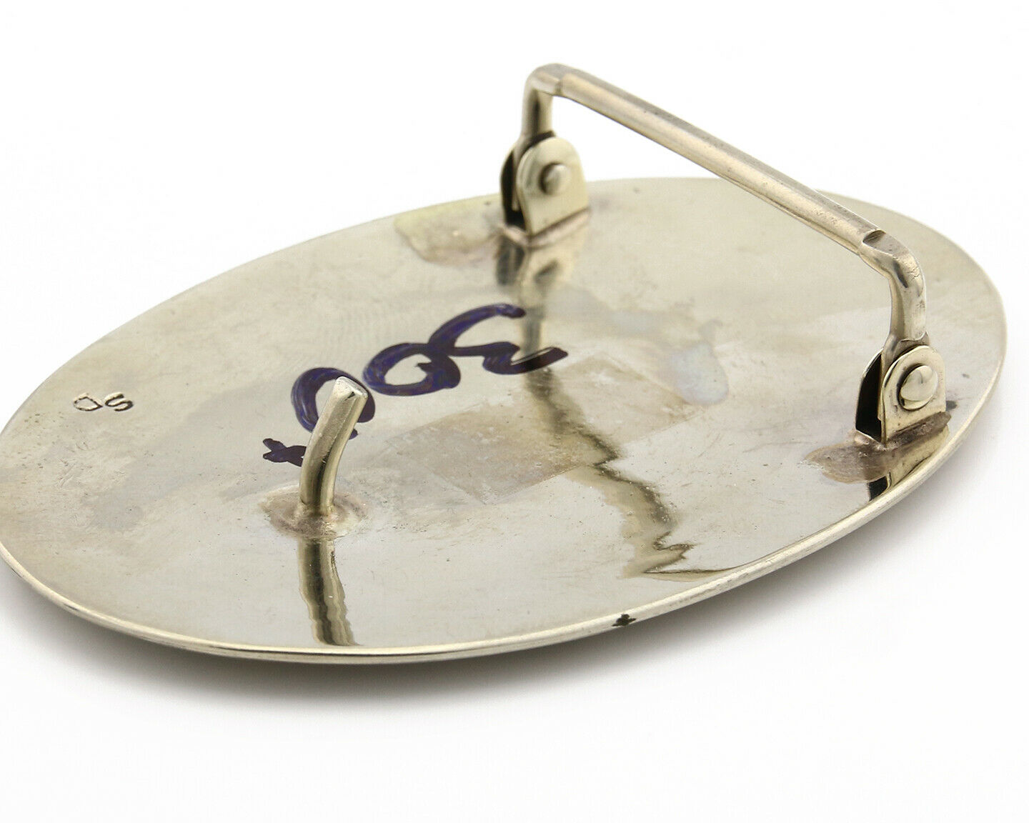 Navajo Belt Buckle .999 Nickle Silver Turquoise Coral Signed SD C.80's