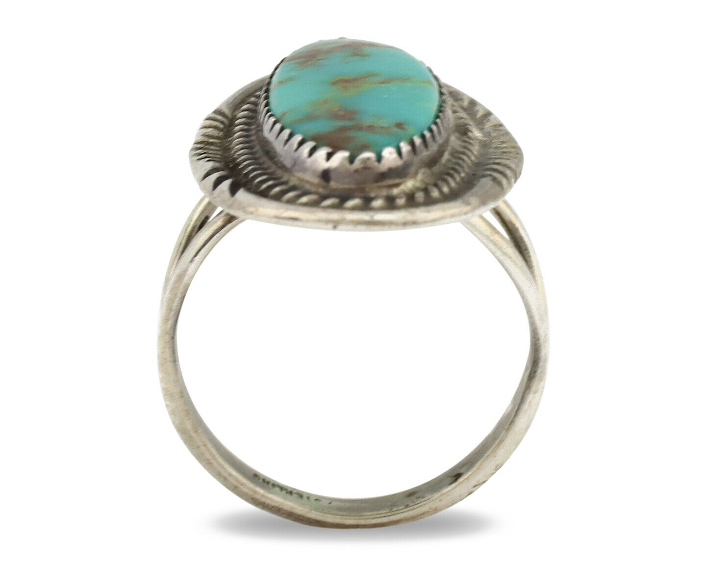 Navajo Ring .925 Silver Nevada Turquoise Native American Artist C.1980's