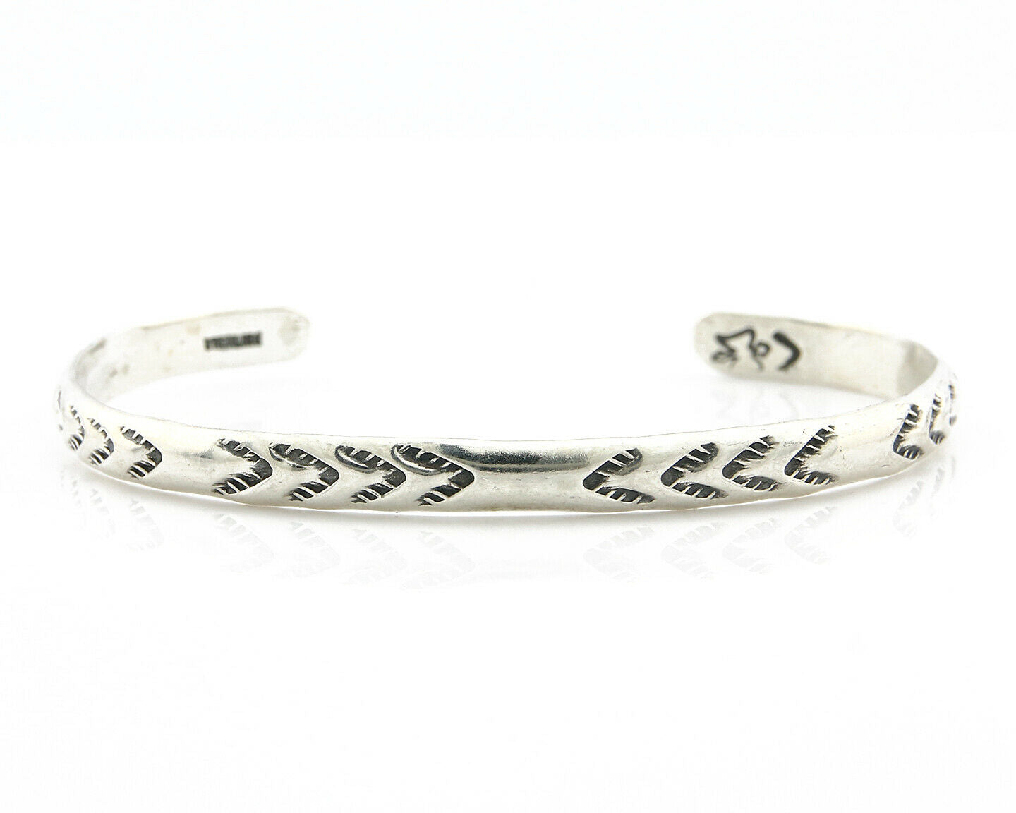 Navajo Bracelet .925 Silver Hand Stamped Arrow Head Artist I Montoya C80s