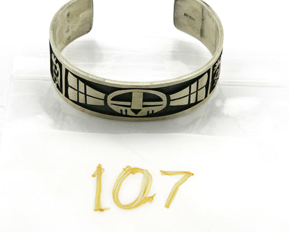 Hopi Bracelet .925 Silver Handmade Kokopelli Corn Sun Overlay Cuff