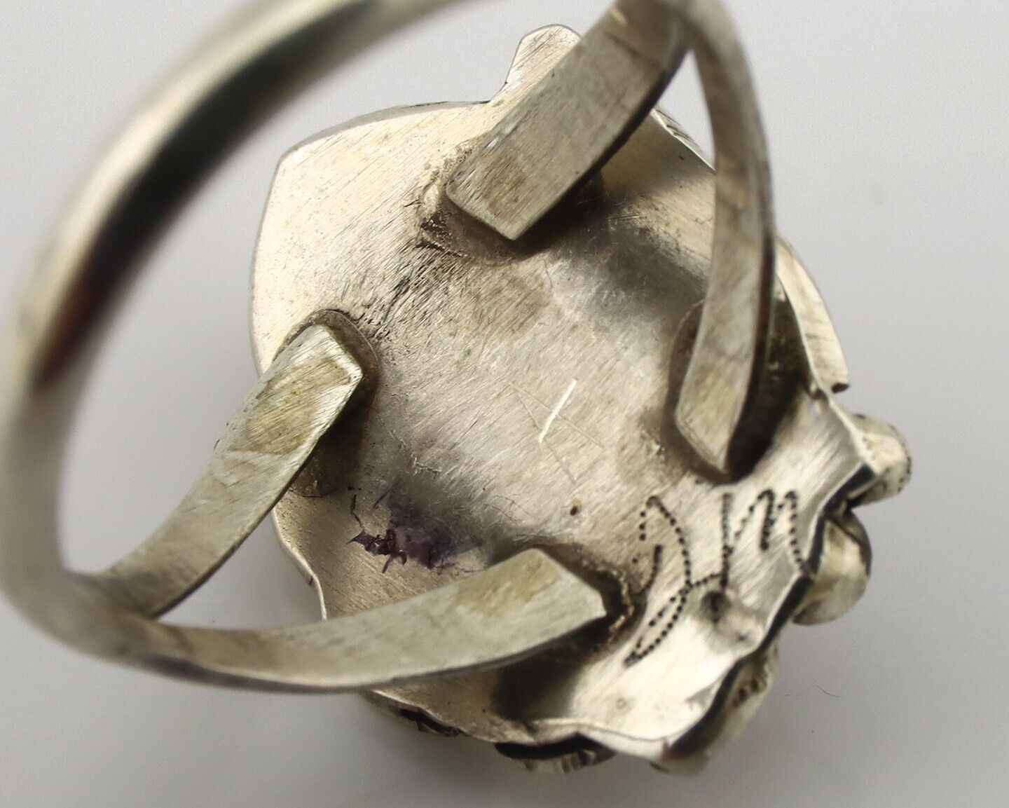 Navajo Ring .925 Silver Natural Pink Mussel Artist Signed Justin Morris C.80's