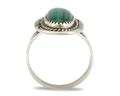 Navajo Ring 925 Silver Natural Malachite Artist Signed William Denetdale C.80's