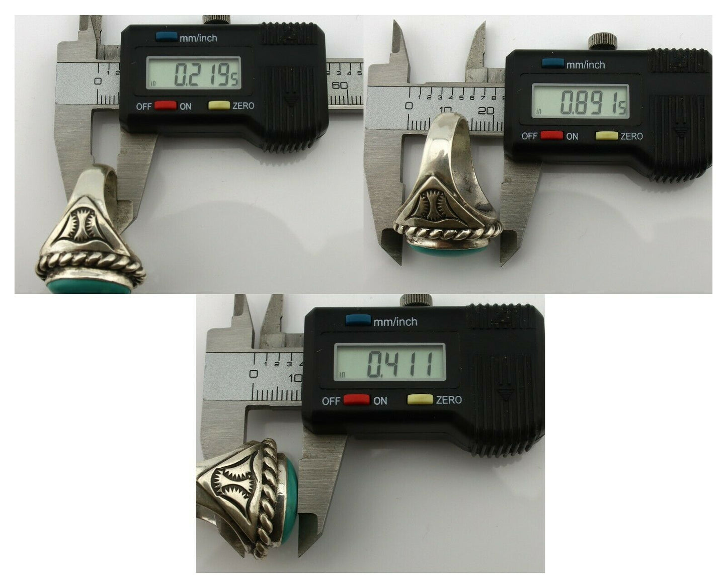 Navajo Ring .925 Silver Green Turquoise Artist Signed Apache Manufacturing C80s