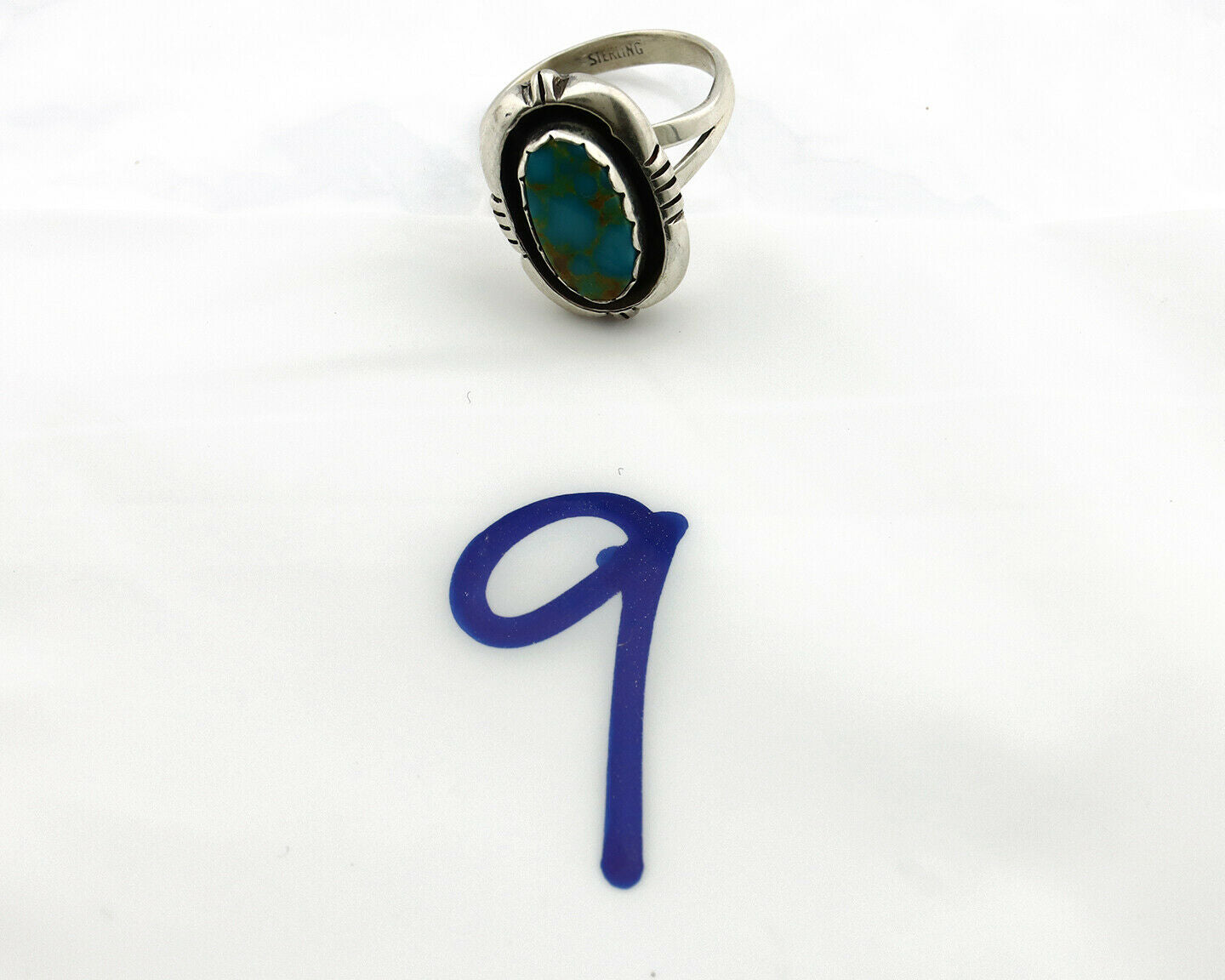 Navajo Ring .925 Silver Kingman Turquoise Handmade Native American Artist C80s