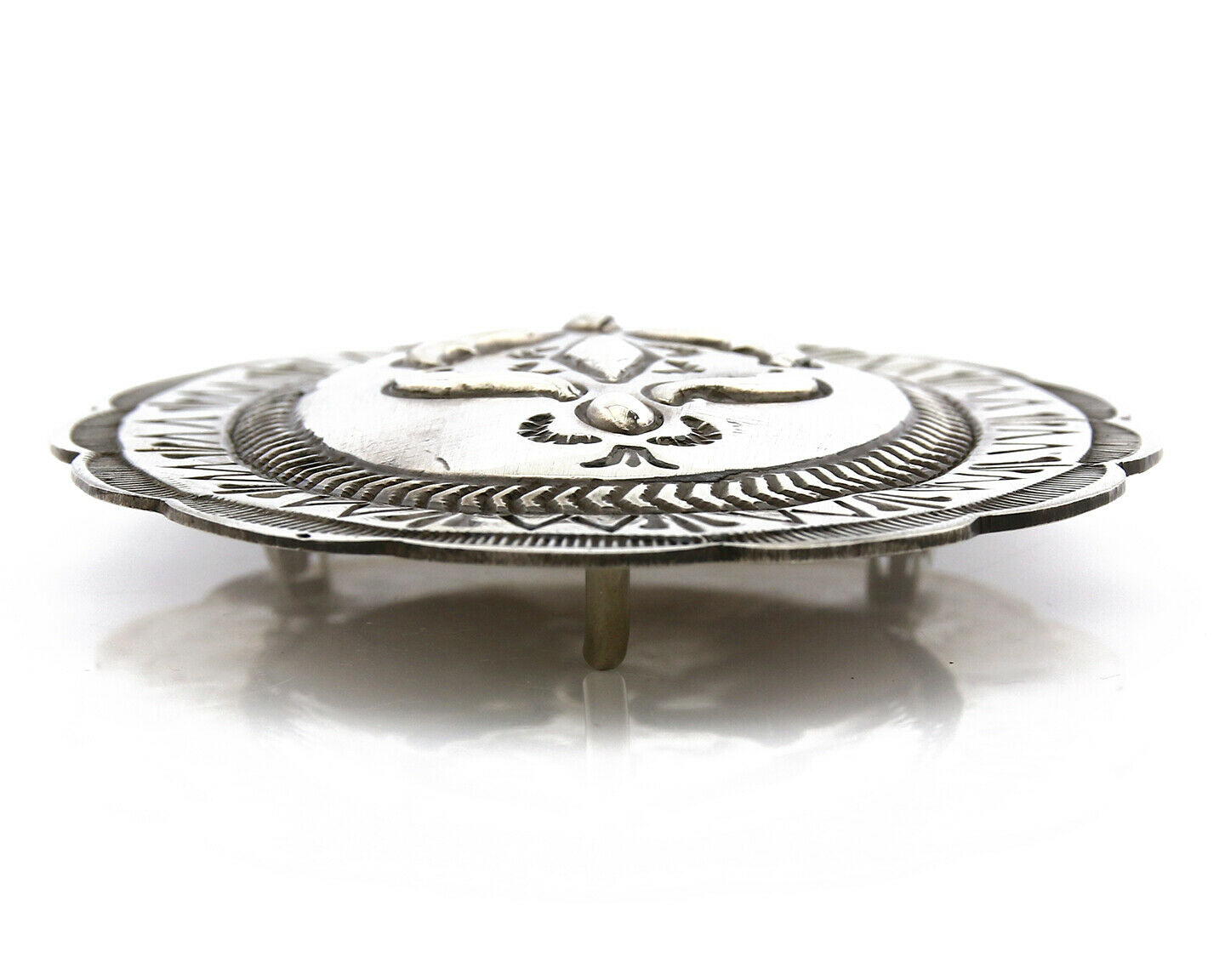 Navajo Belt Buckle .925 Silver Hand Stamped Artist Native American C.80's