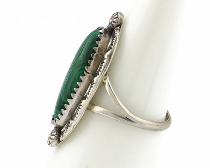 Navajo Ring 925 Silver Natural Malachite Artist Native American Signed H C.80's