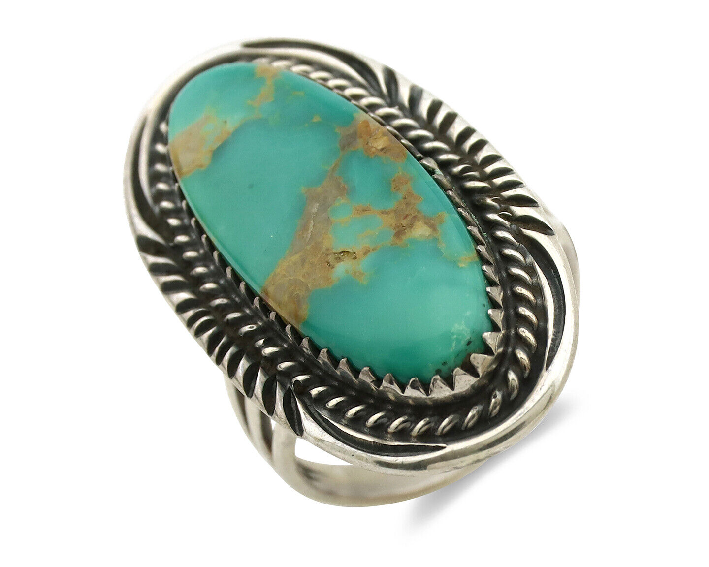 Navajo Ring 925 Silver Natural Blue Turquoise Artist Signed USA C.80's