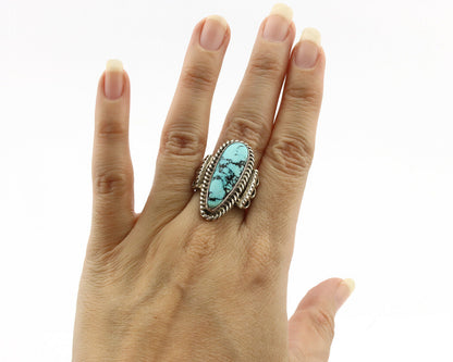 Navajo Ring .925 Silver Blue Spiderweb Turquoise Signed Fred Guerrero C.1980's